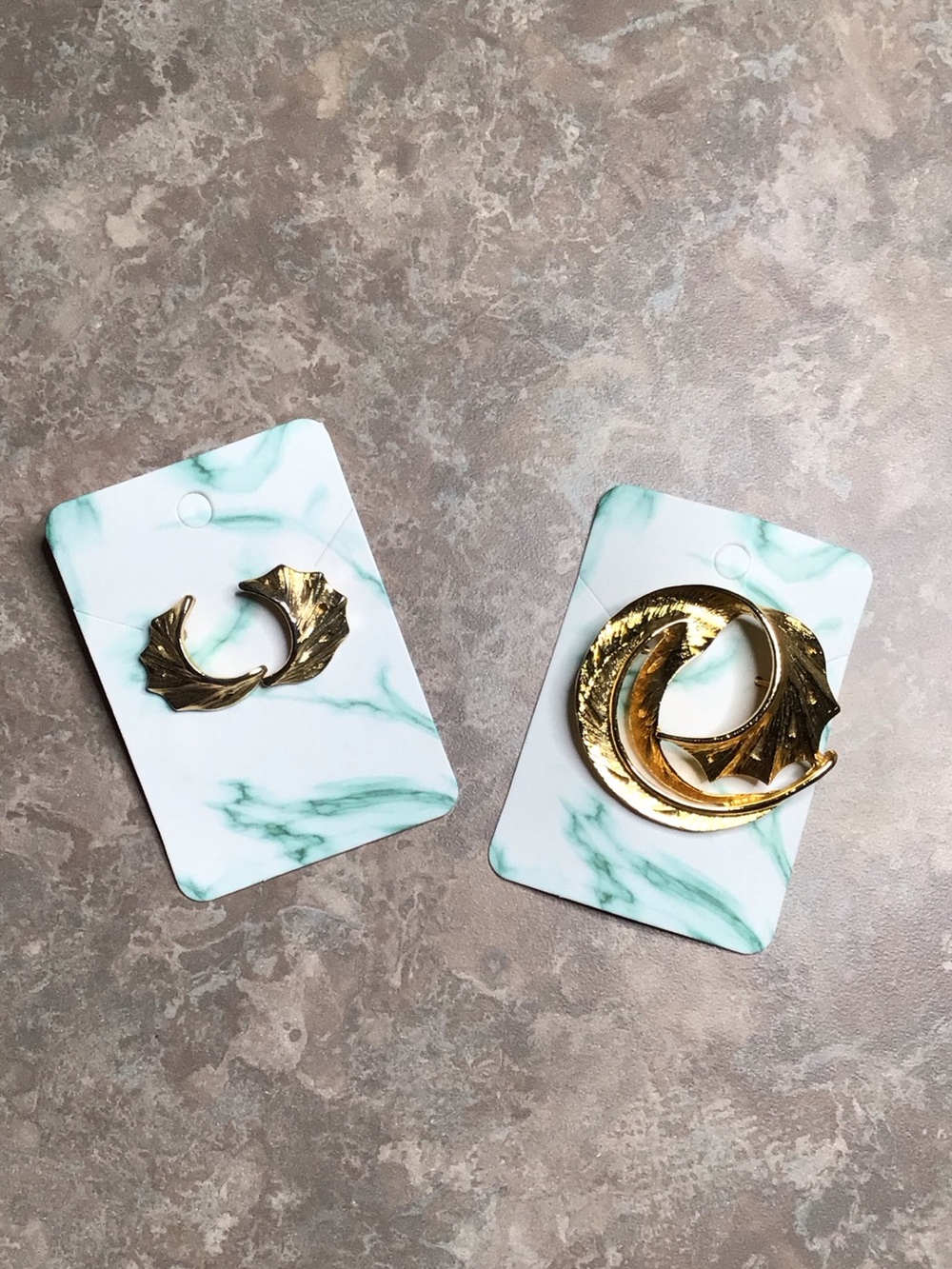 Vintage Fashion Gold Leaf-Shaped Stud Earrings and Brooch